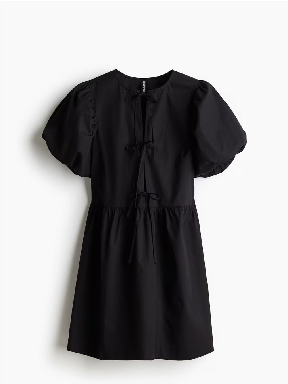 H&M Tie Front Puff Sleeve Babydoll Dress in Black
